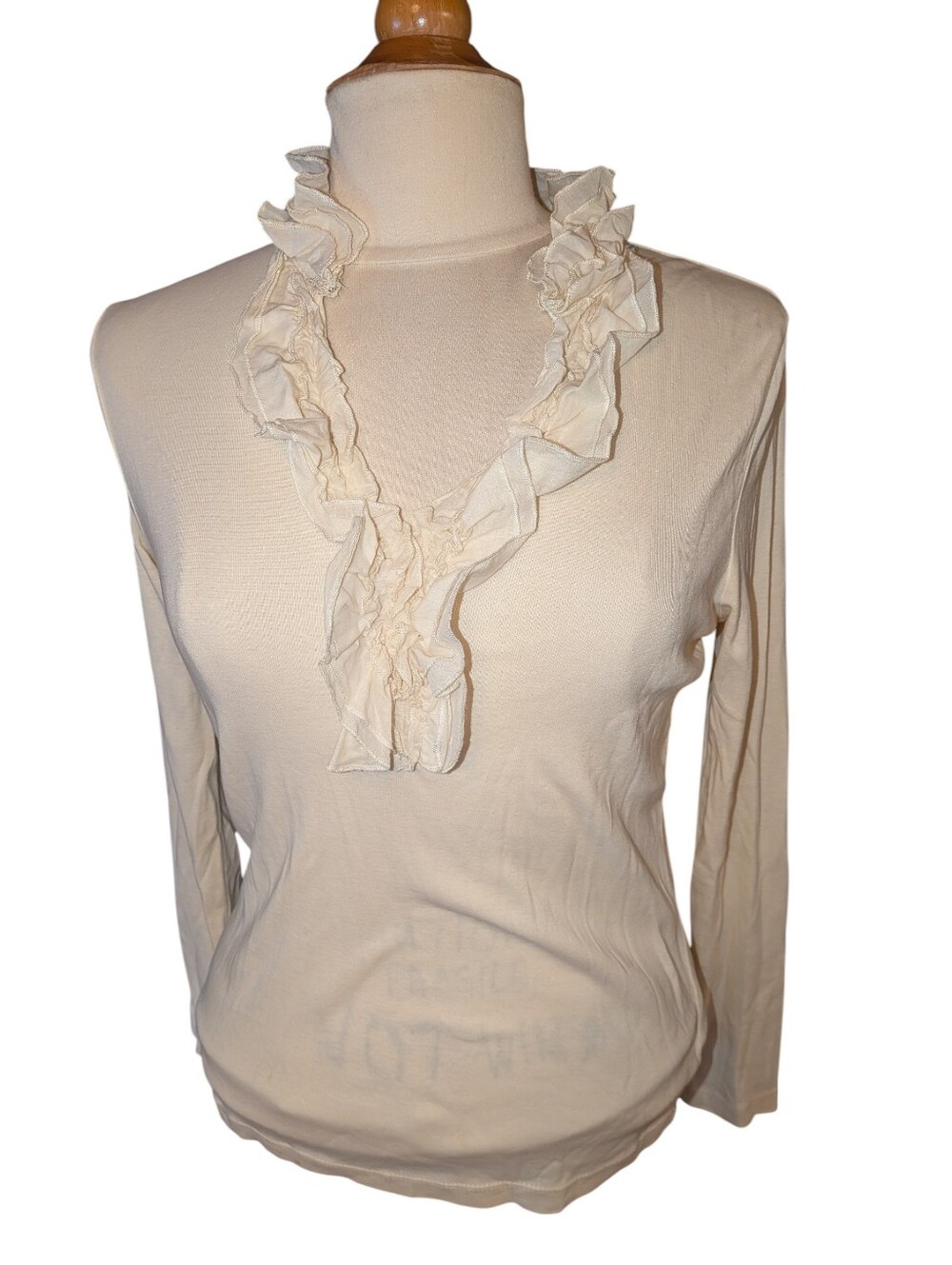 Lauren Ralph Lauren Off White 100% Cotton Top Ruffled Collar Long Sleeve Size M